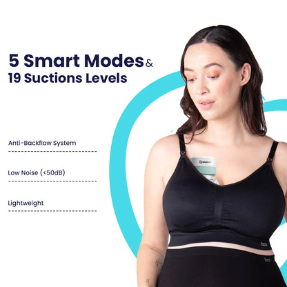 Woman using the Mumyfy Duo ExtraFlow wearable breast pump